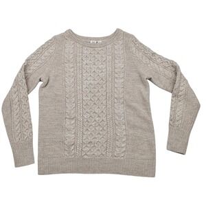 100% Cotton GAP Crewneck Cable Knit Fisherman Sweater Medium Oatmeal Heather EUC